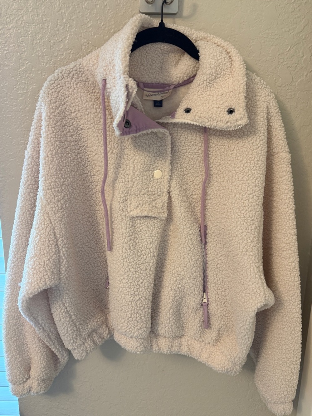 Universal Thread Cream Sherpa Jacket with Subtle Pale Lavender Hue